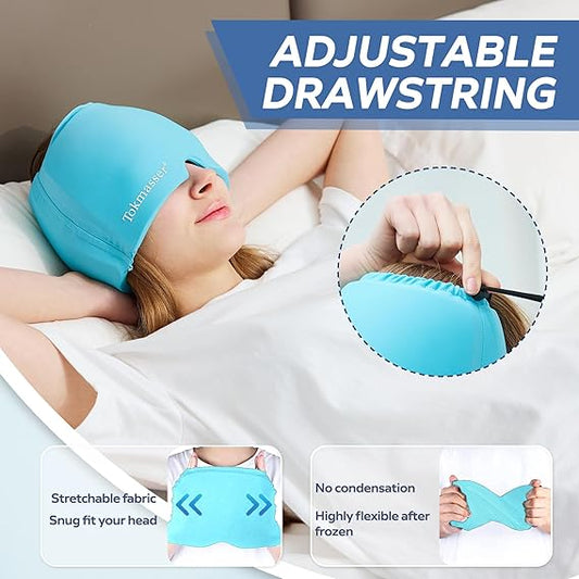 Headache Relief Cap, Gel Ice Head Wrap, Hot and Cold Therapy, Headache Eyes Mask for Sinus, Puffy Eyes, Tension and Stress Relief