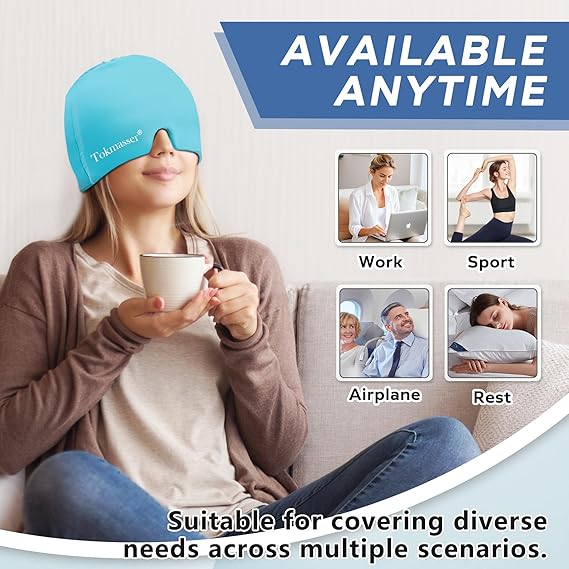 Headache Relief Cap, Gel Ice Head Wrap, Hot and Cold Therapy, Headache Eyes Mask for Sinus, Puffy Eyes, Tension and Stress Relief