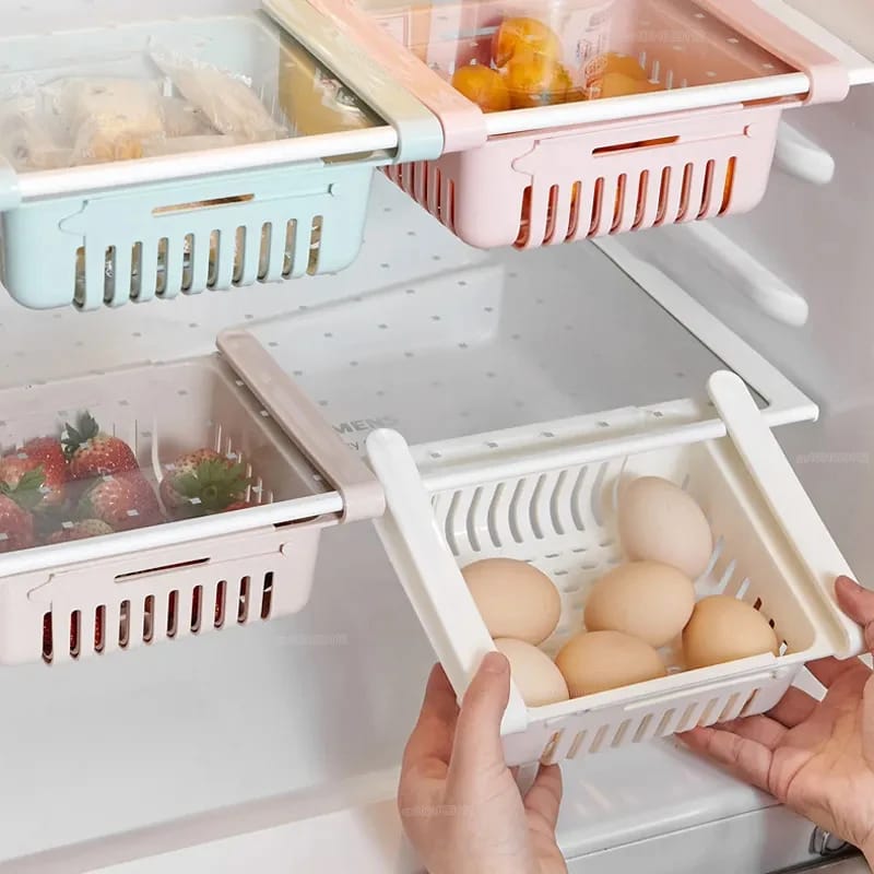 3 pcs Adjustable Fridge Storage Basket Expandable Fridge Storage Rack Plastic Fridge