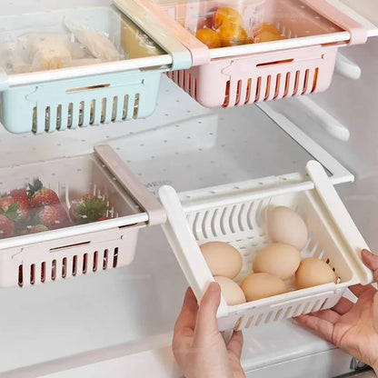 3 pcs Adjustable Fridge Storage Basket Expandable Fridge Storage Rack Plastic Fridge