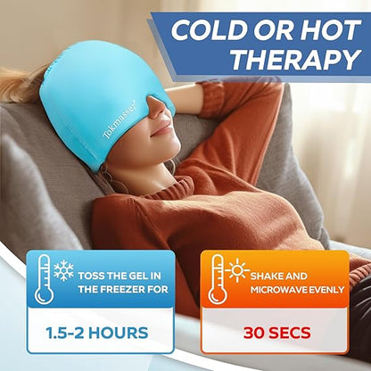 Headache Relief Cap, Gel Ice Head Wrap, Hot and Cold Therapy, Headache Eyes Mask for Sinus, Puffy Eyes, Tension and Stress Relief