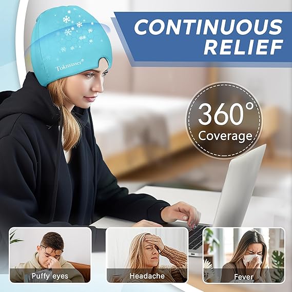 Headache Relief Cap, Gel Ice Head Wrap, Hot and Cold Therapy, Headache Eyes Mask for Sinus, Puffy Eyes, Tension and Stress Relief
