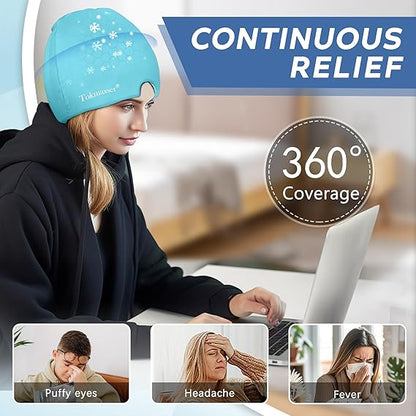 Headache Relief Cap, Gel Ice Head Wrap, Hot and Cold Therapy, Headache Eyes Mask for Sinus, Puffy Eyes, Tension and Stress Relief