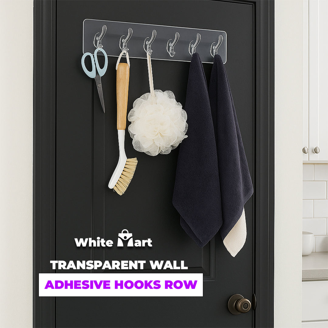 Transparent Wall Adhesive Hooks Row - Pack of 3