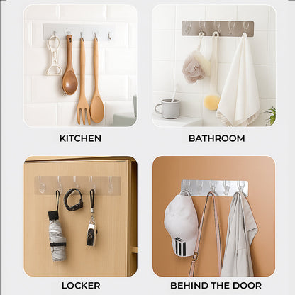 Transparent Wall Adhesive Hooks Row - Pack of 3