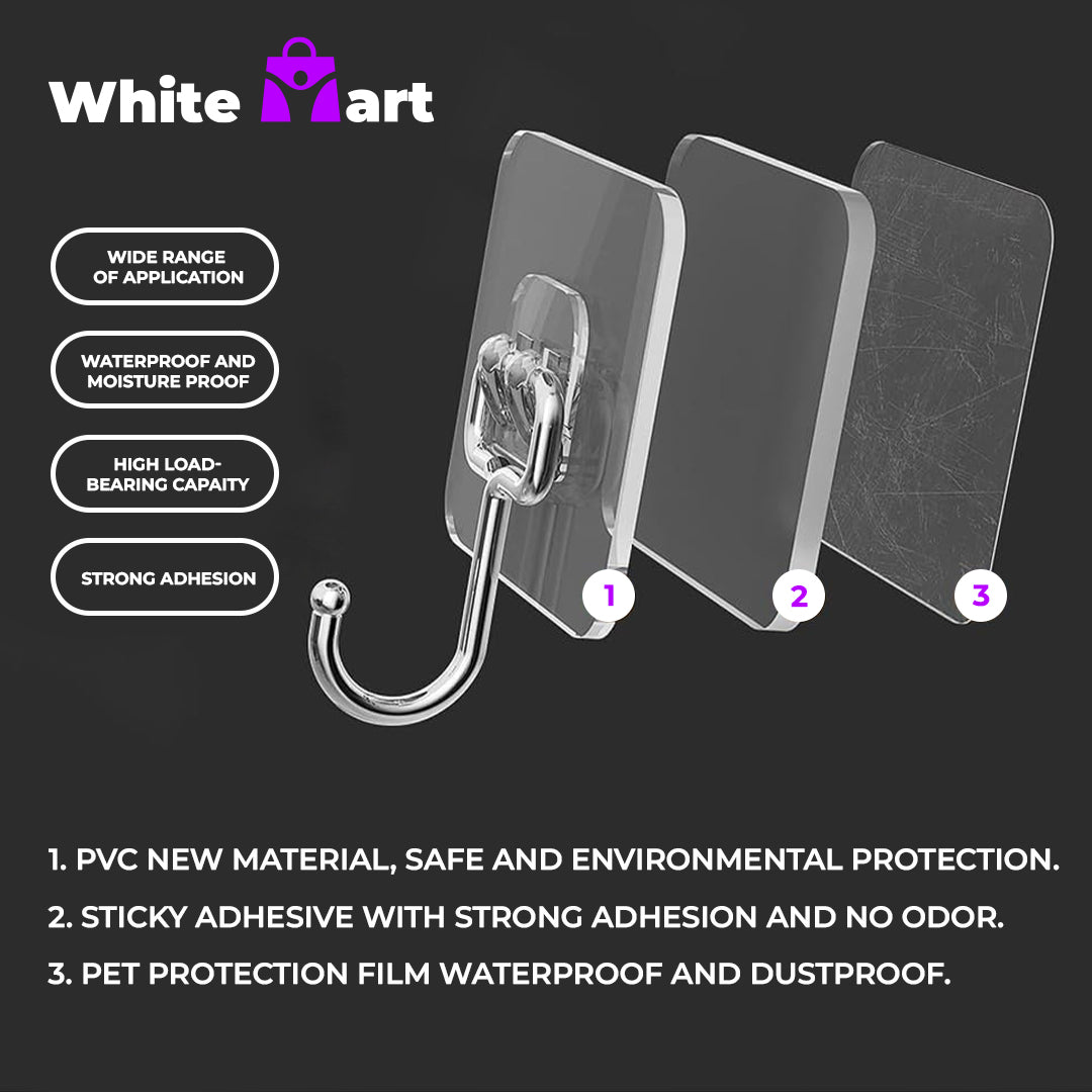 Transparent Wall Adhesive Hooks Row - Pack of 3