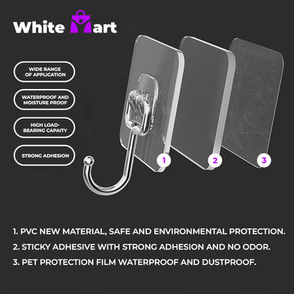 Transparent Wall Adhesive Hooks Row - Pack of 3