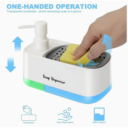 Kitchen Dishwashing Soap Dispenser with Dual Compartments & Sponge Tray