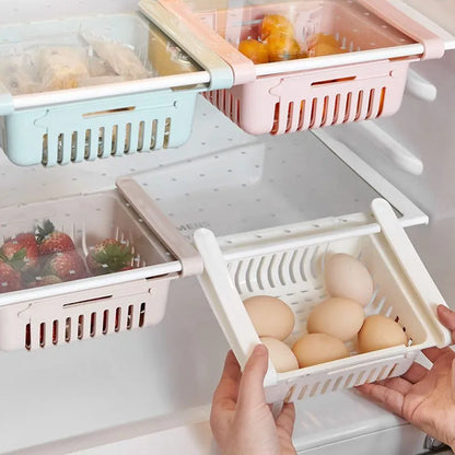 3 pcs Adjustable Fridge Storage Basket Expandable Fridge Storage Rack Plastic Fridge
