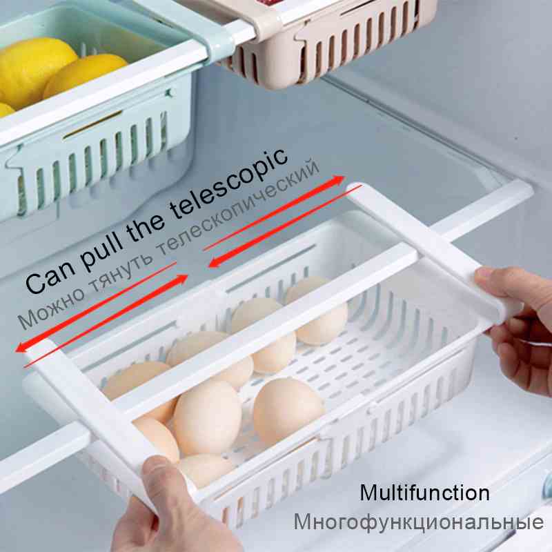 3 pcs Adjustable Fridge Storage Basket Expandable Fridge Storage Rack Plastic Fridge